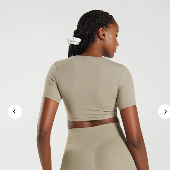 Whitney Short Sleeve Crop Top - Cement Brown - Picture 2 of 3